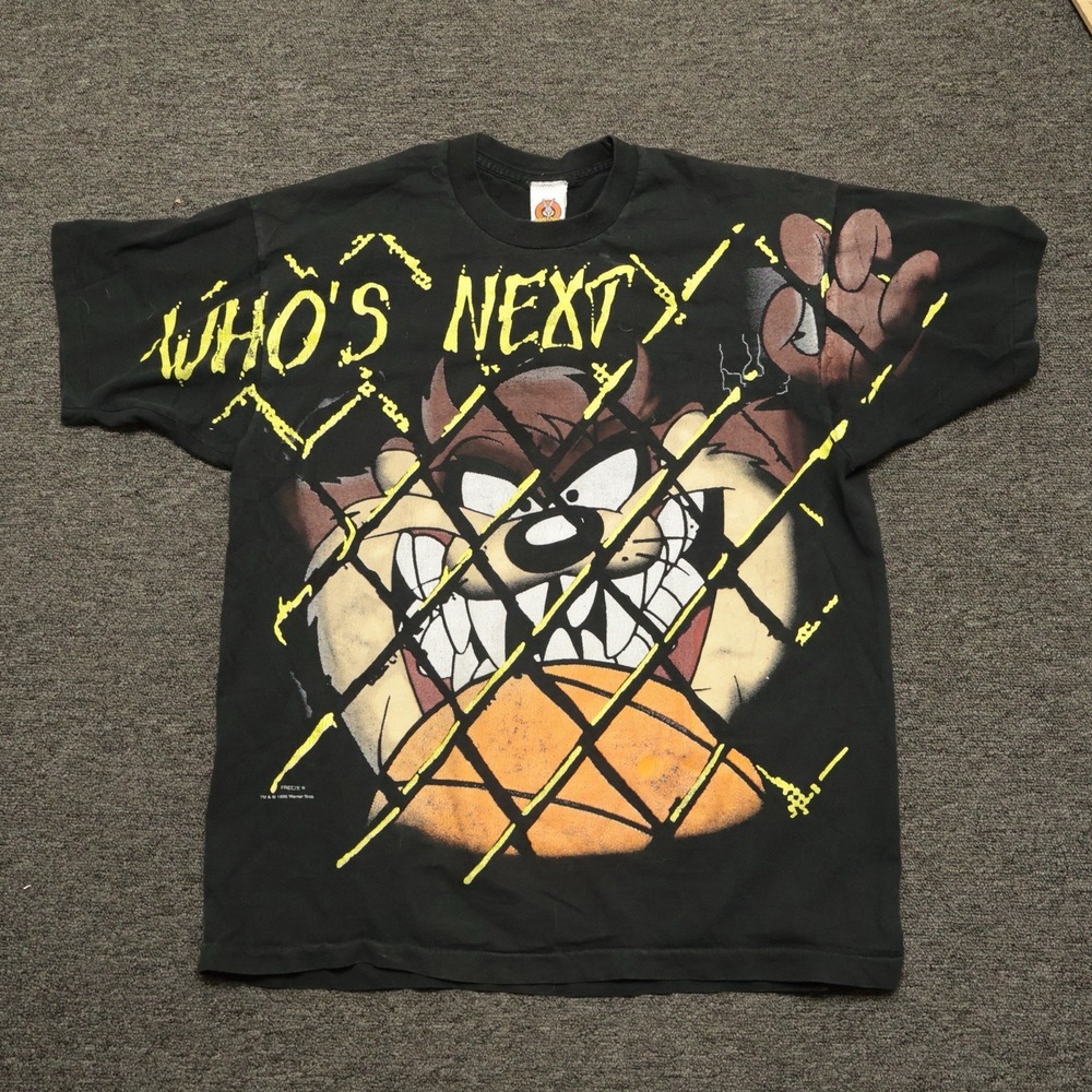 Vintage 1996 Looney Tunes Taz "Who's Next" Freeze Basketball Space Jam Mens Med